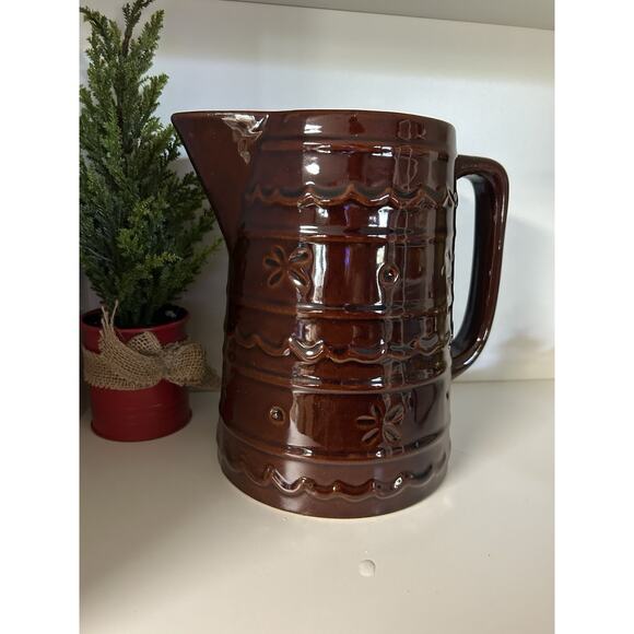 Marcrest 9” Pitcher Daisy And Dot Large 2 qt Oven Proof Stoneware Vintage USA - Picture 2 of 8